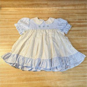 Vintage Floral Print Collared Baby Dress‎ With Embroidered Flowers